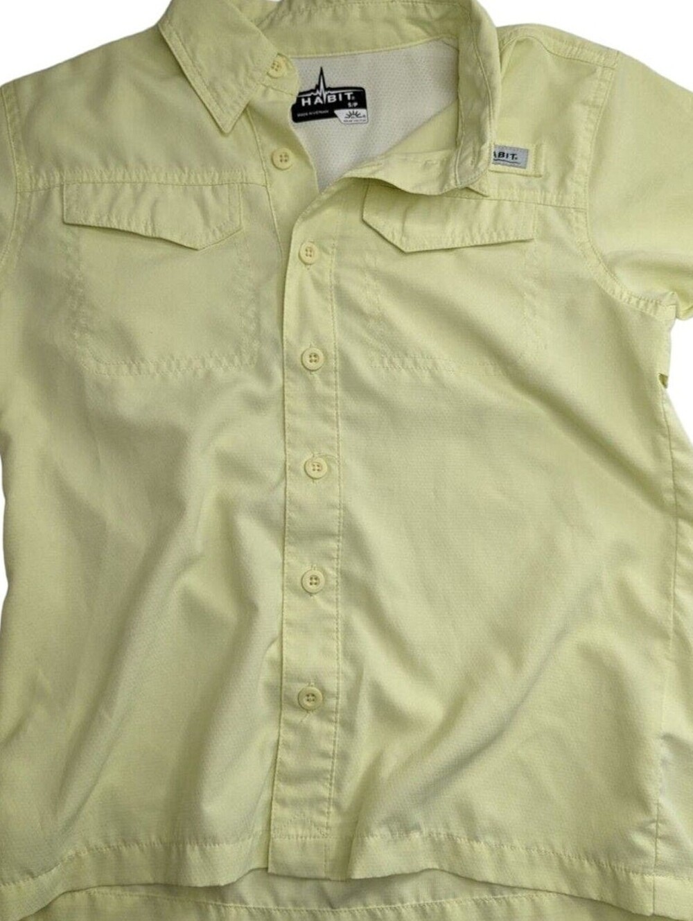 Habit Boys Sz S Short Sleeve Button Down Fishing Shirt Yellow 40+ Solar Factor U